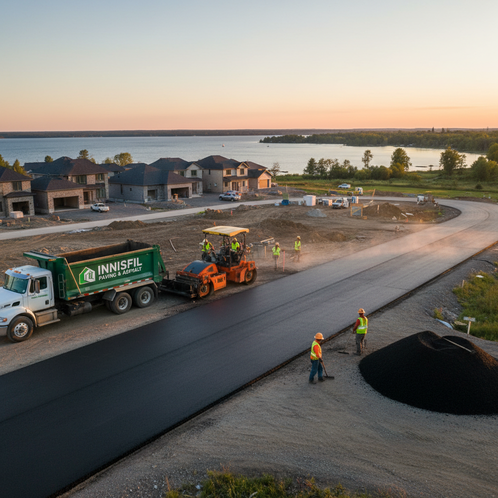 Freshly paved asphalt driveway with smooth finish and clean edges